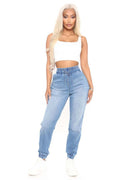Light Blue Women's High-Waisted Stretchy Denim Joggers