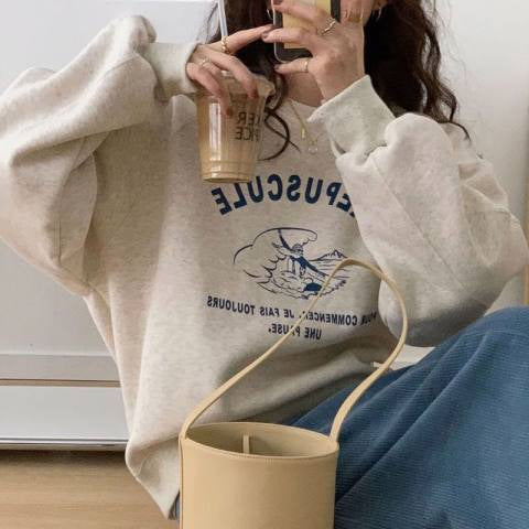 Women's Fleece-lined Loose Round Neck Sweater