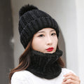 Women's Thick Knitted Winter Cap and Scarf Set
