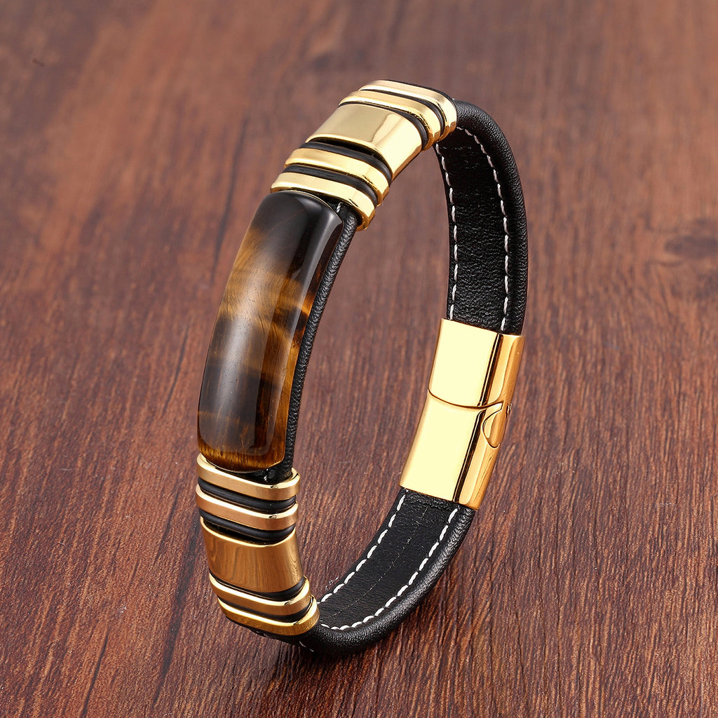 Personalized Men's Leather Rope Bracelet with Steel Buckle