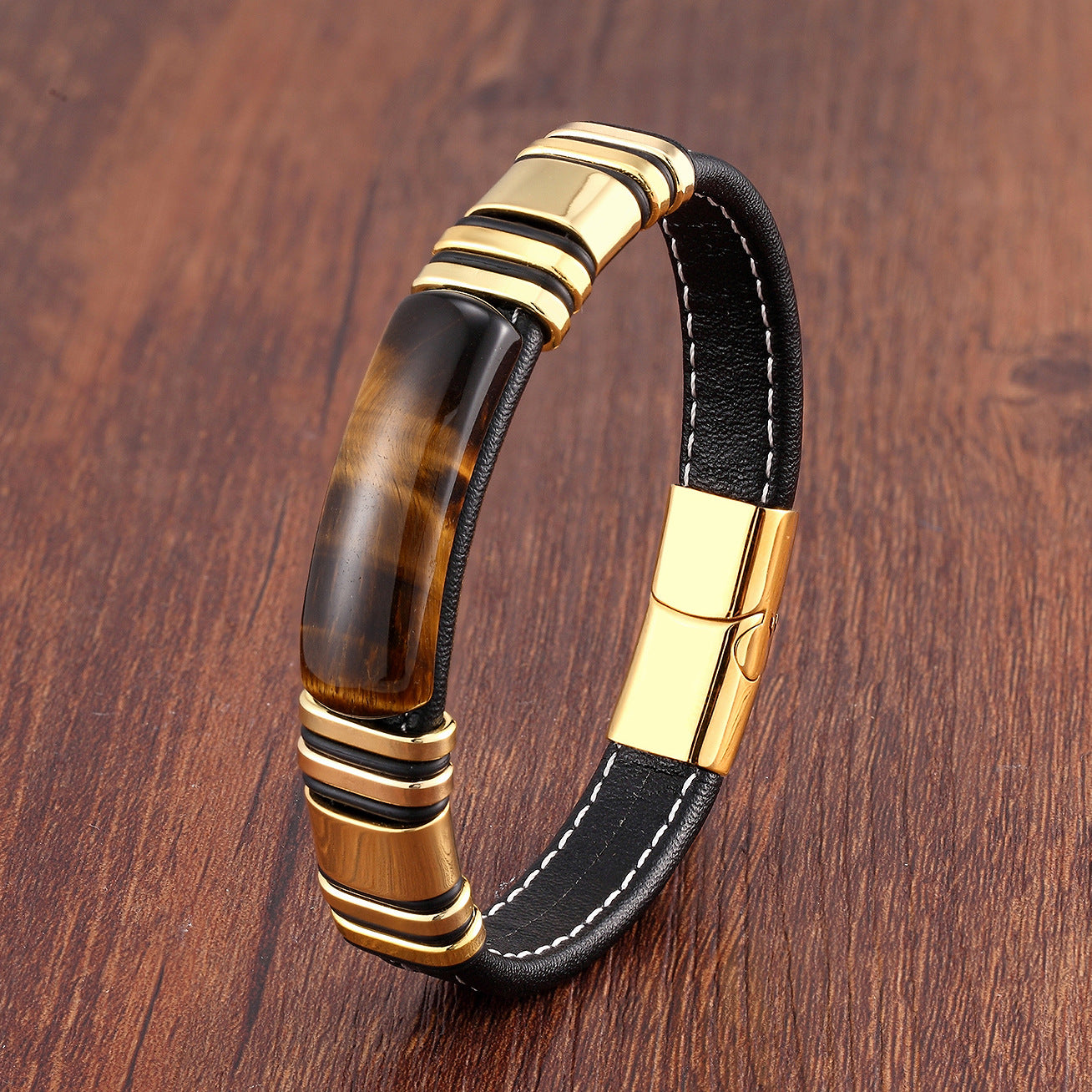 Personalized Men's Leather Rope Bracelet with Steel Buckle