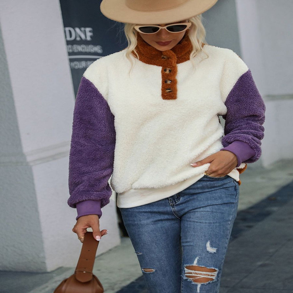 Ladies Plush Loose Round Neck Long Sleeve Sweater
