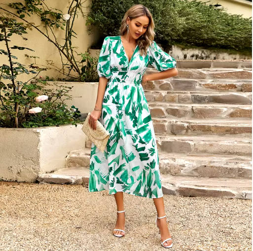Summer Breeze V-neck Printed Maxi Dress