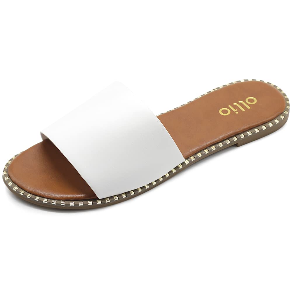 Ollio Simple Comfort White Slide Sandals