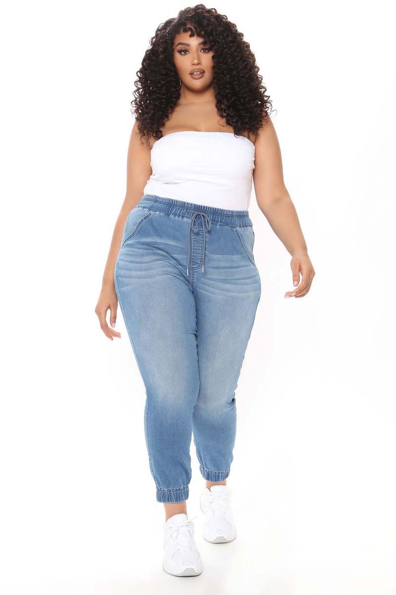 Light Blue Women's High-Waisted Stretchy Denim Joggers