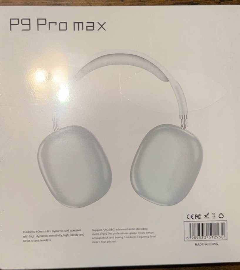 P9 Pro Max Wireless Bluetooth Headset - Back with specs
