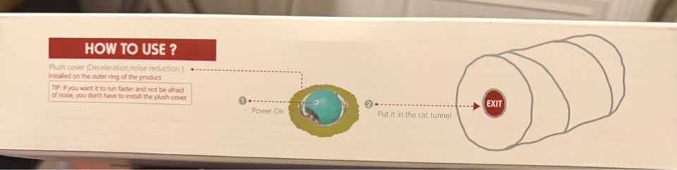 P47 Smart Cat Toy how to use diagram - power on and place in cat tunnel