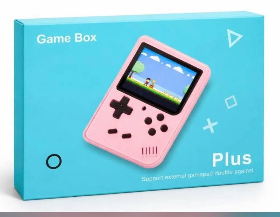 Game Box Plus handheld gaming console - pink, 3.0 inch LCD screen with classic game displayed