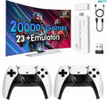 SUGAM M15 Plus 4K Game Stick Pro plugged into TV showing HD 4K output with 2 wireless controllers