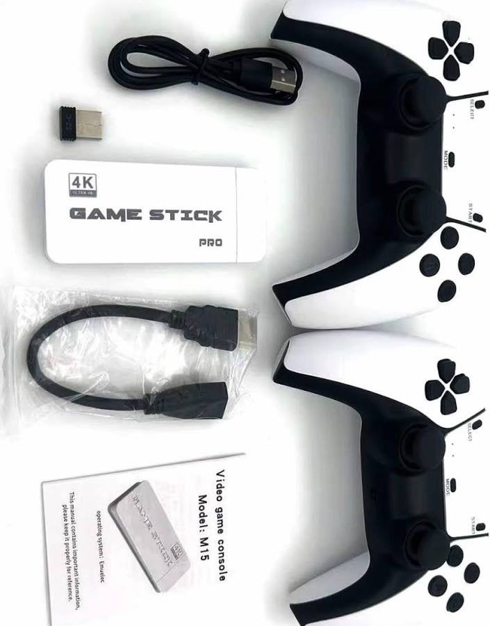 SUGAM M15 Plus Game Stick close-up showing TF card slot and USB ports