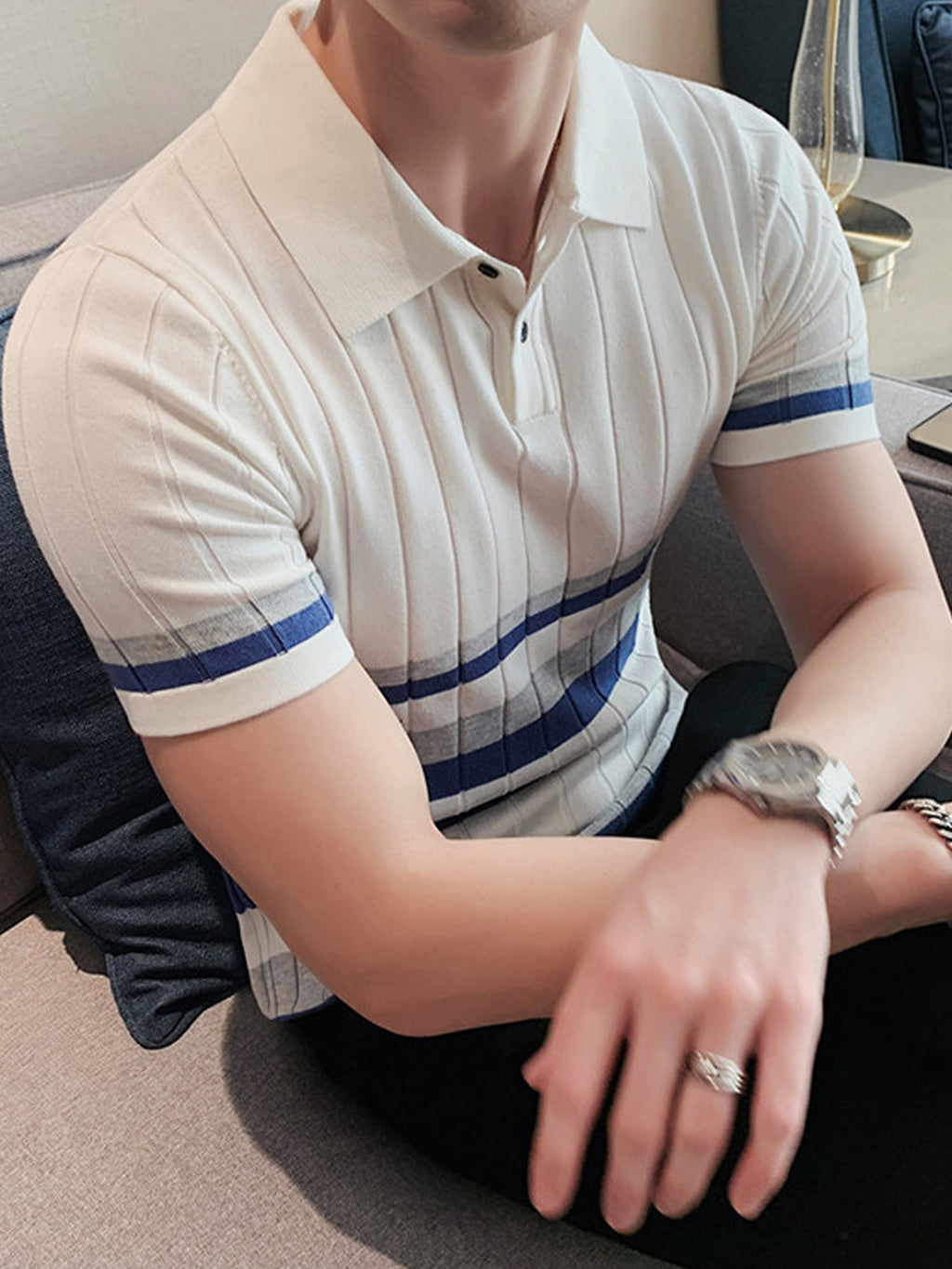 Short Sleeve Business Polo Shirt - Cool Striped