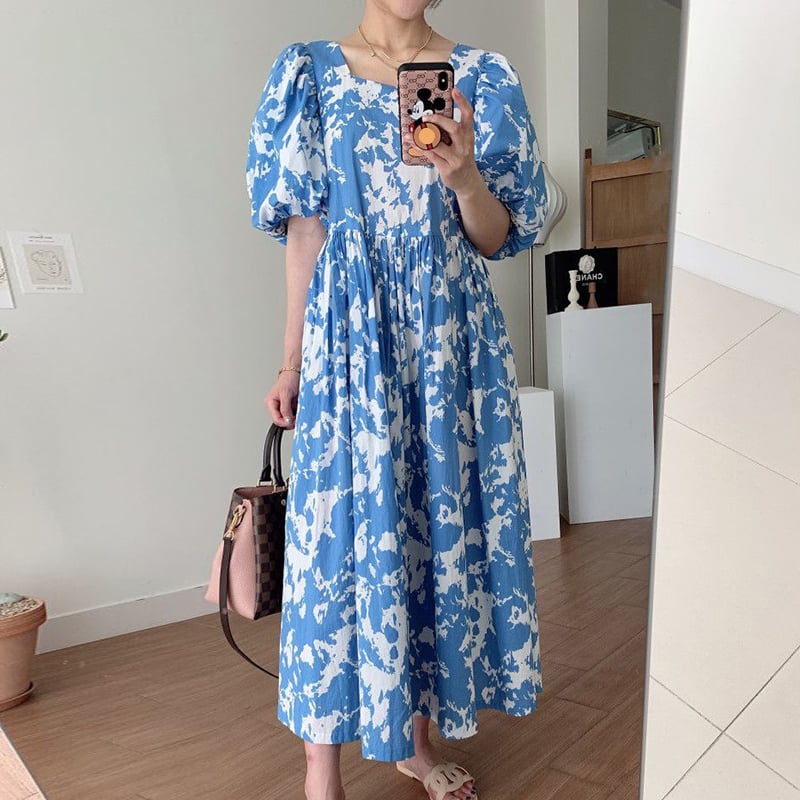 Backless Lace-up Loose Lantern Sleeve Dress for Women