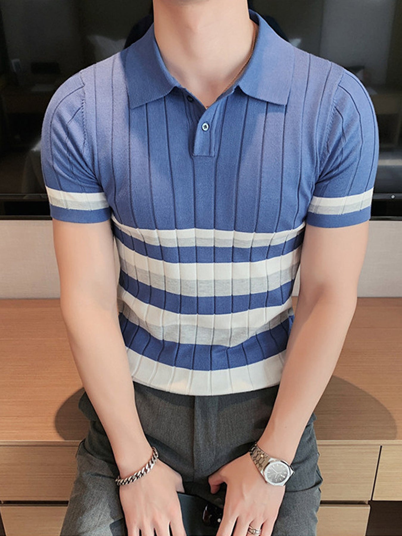 Short Sleeve Business Polo Shirt - Cool Striped