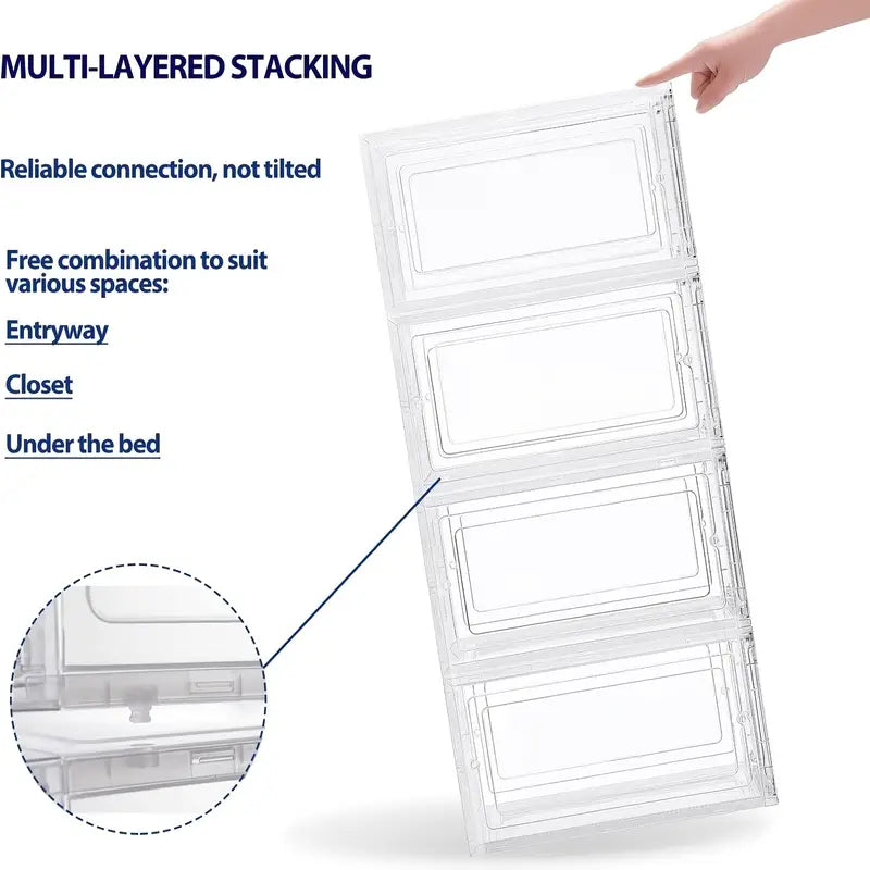 Large Stackable Transparent Shoe Box with Magnetic Door