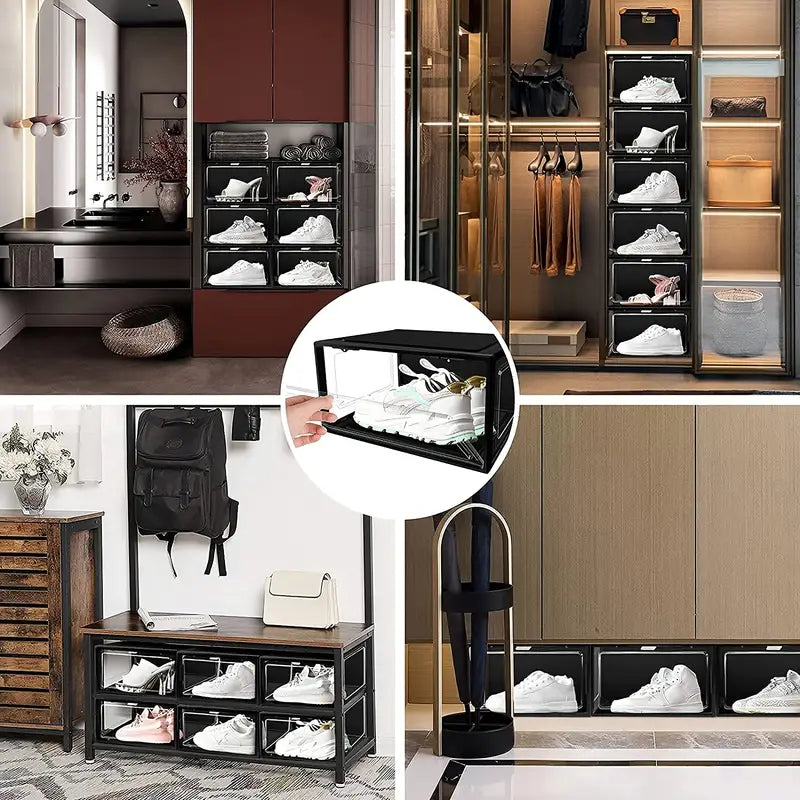 Large Stackable Transparent Shoe Box with Magnetic Door
