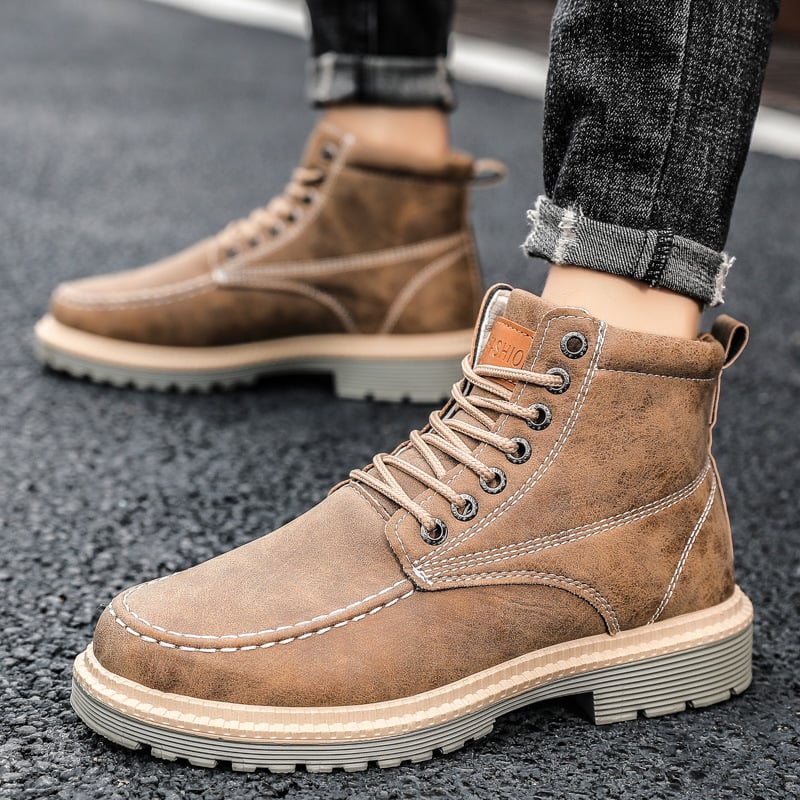 Men's Casual Leather Boots for Winter Workwear