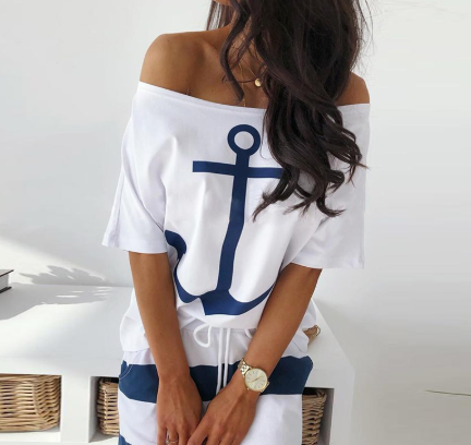 Printed Anchor Stripe Two-Piece Set