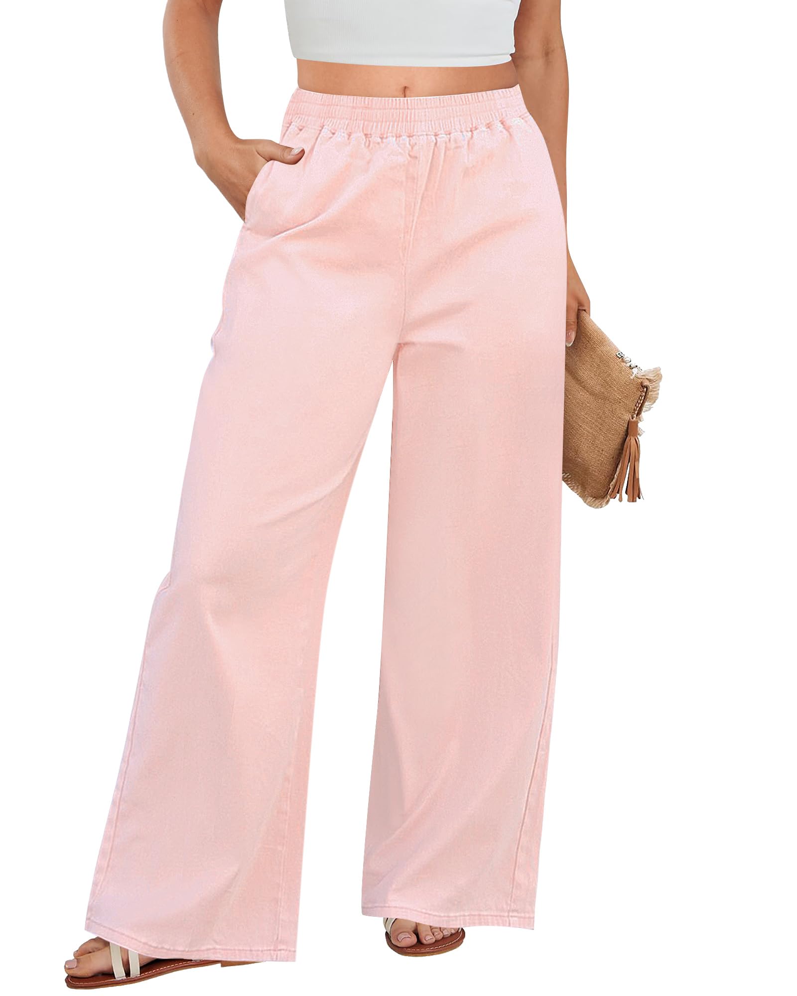 GRAPENT Medium Pink Relaxed Wide Leg Pants for Women