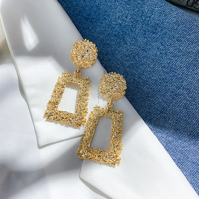 Exaggerated Relief Trapezoidal Metal Earrings for Women