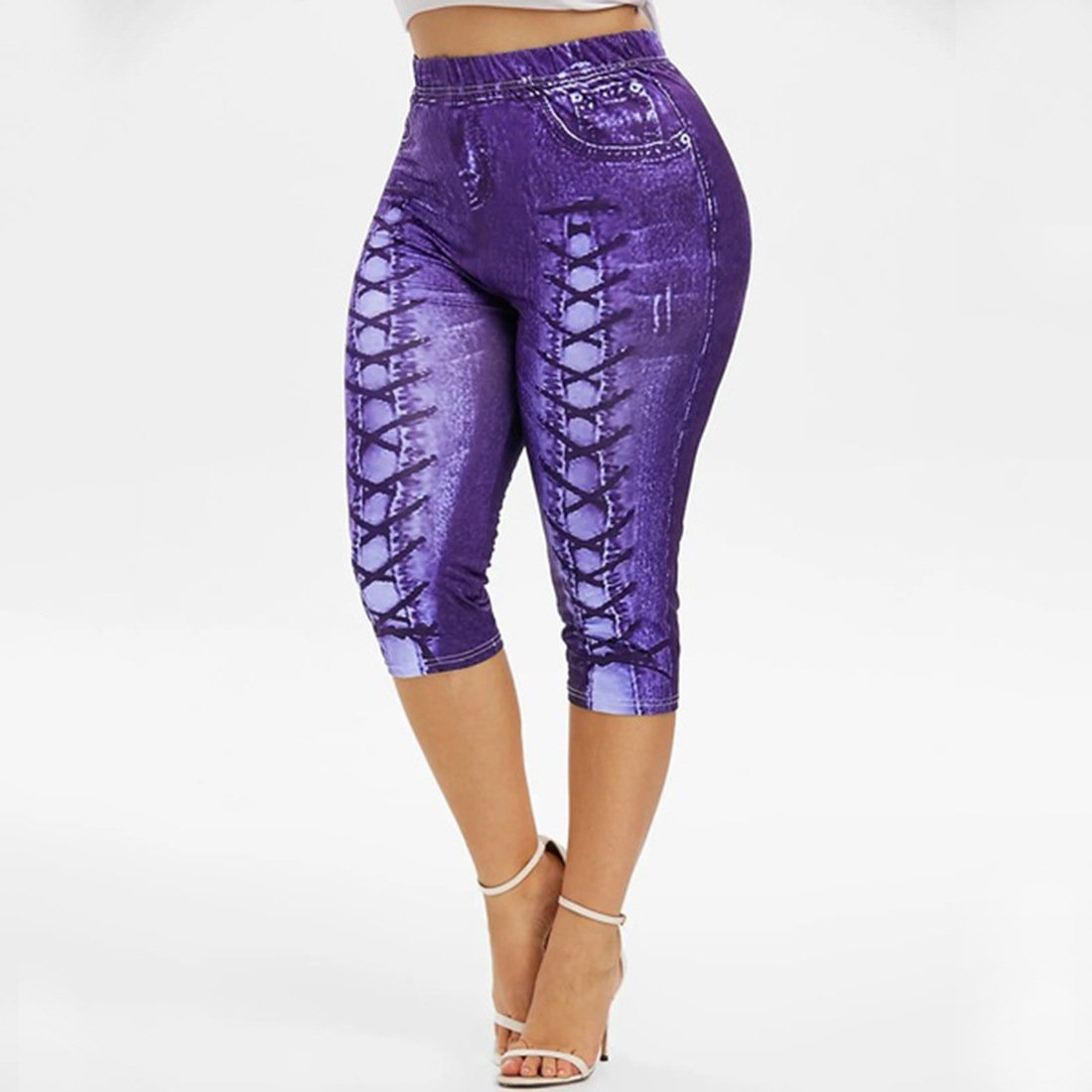 Digital Printing Plus Size Denim Sports Leggings
