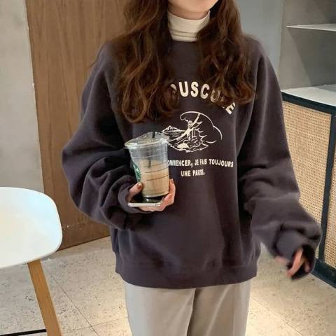 Women's Fleece-lined Loose Round Neck Sweater