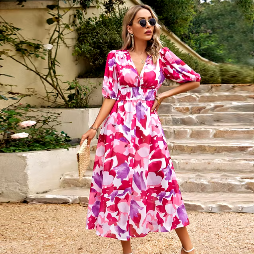 Summer Breeze V-neck Printed Maxi Dress