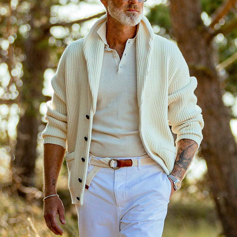 Men's Elegant Jacquard Lapel Sweater