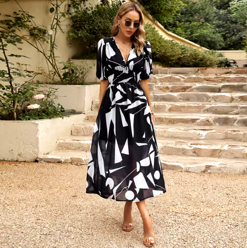 Summer Breeze V-neck Printed Maxi Dress