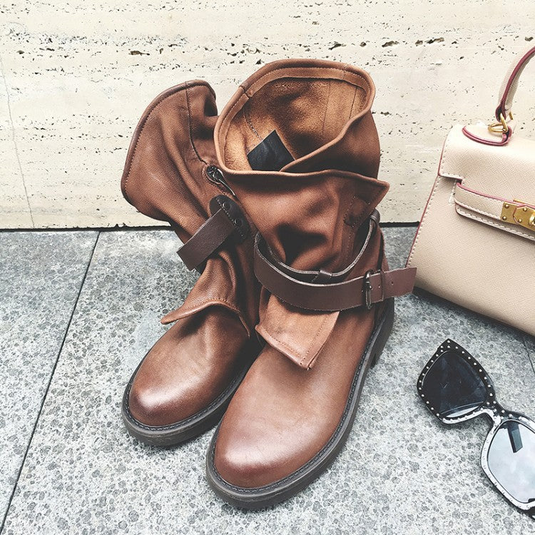 Round Toe Buckle Shoes with Square Heel