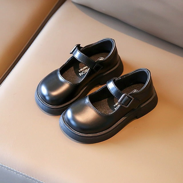 Black Leather Mary Jane Shoes for Girls - Platform Flats