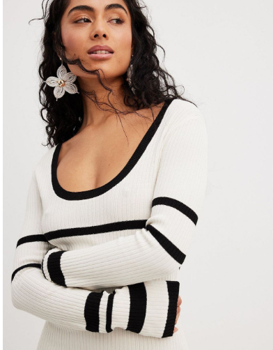Slim-Fit Striped Woolen Knitted Dress