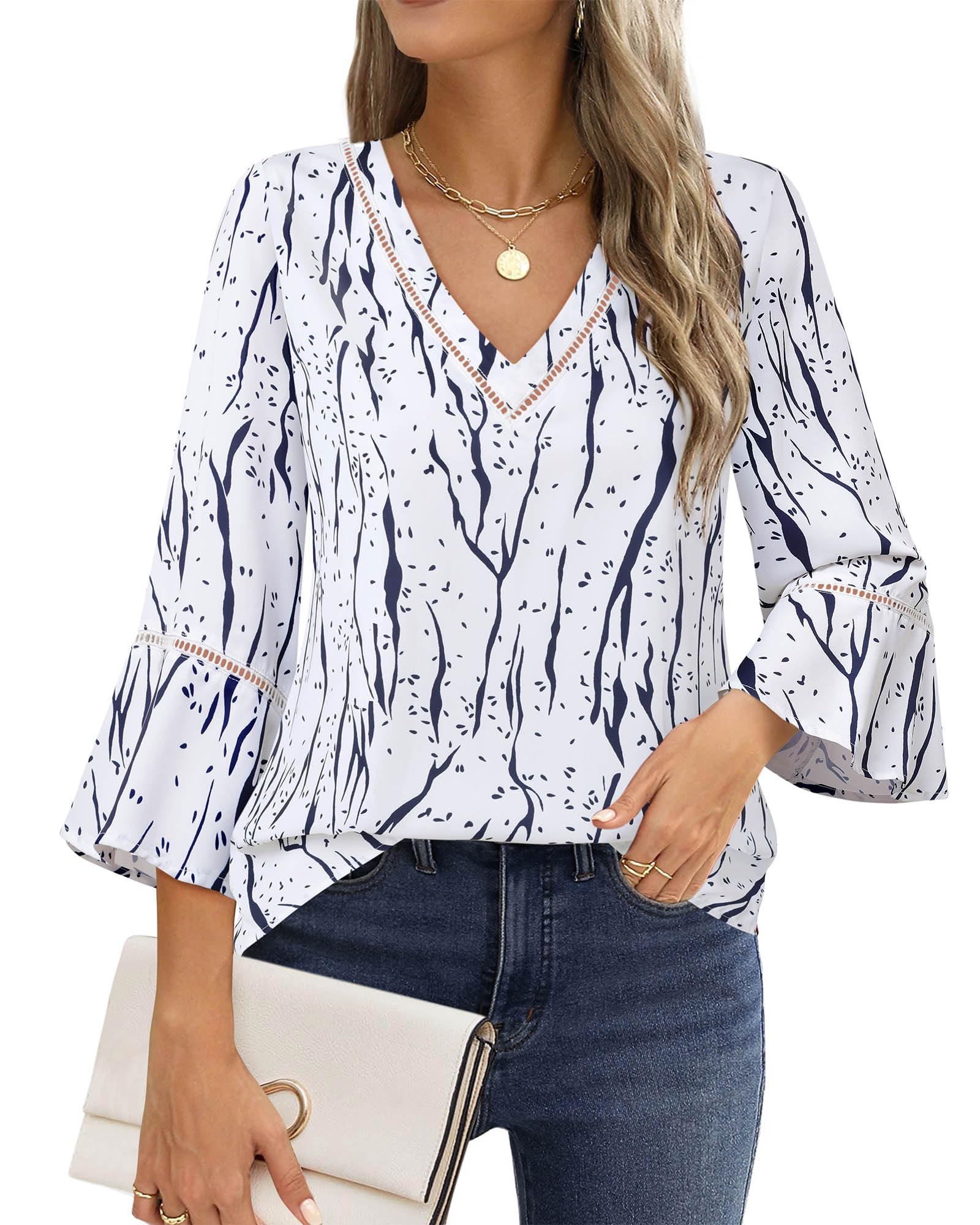 Chic Timeson Business Blouses for Women - 3/4 Sleeve Office Shirts