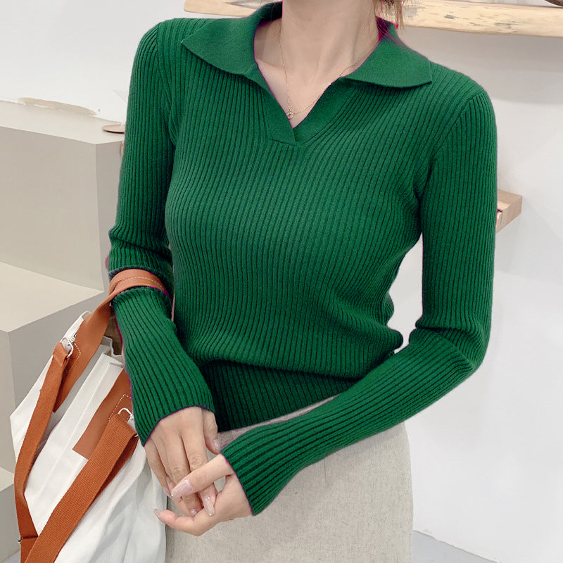 Women's Casual Knitted Lapel Sweater for Autumn/Winter
