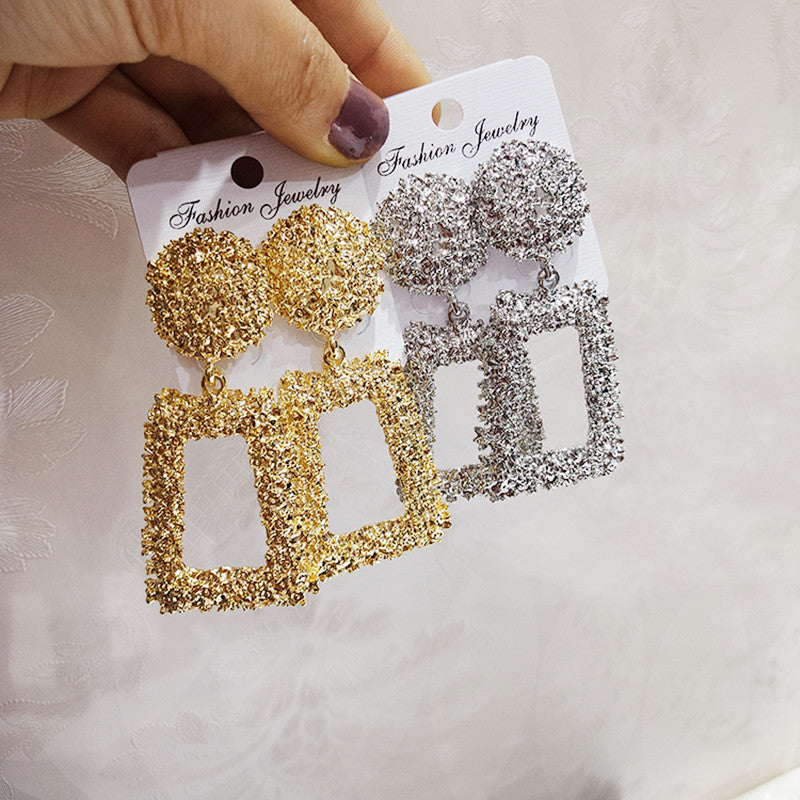 Exaggerated Relief Trapezoidal Metal Earrings for Women